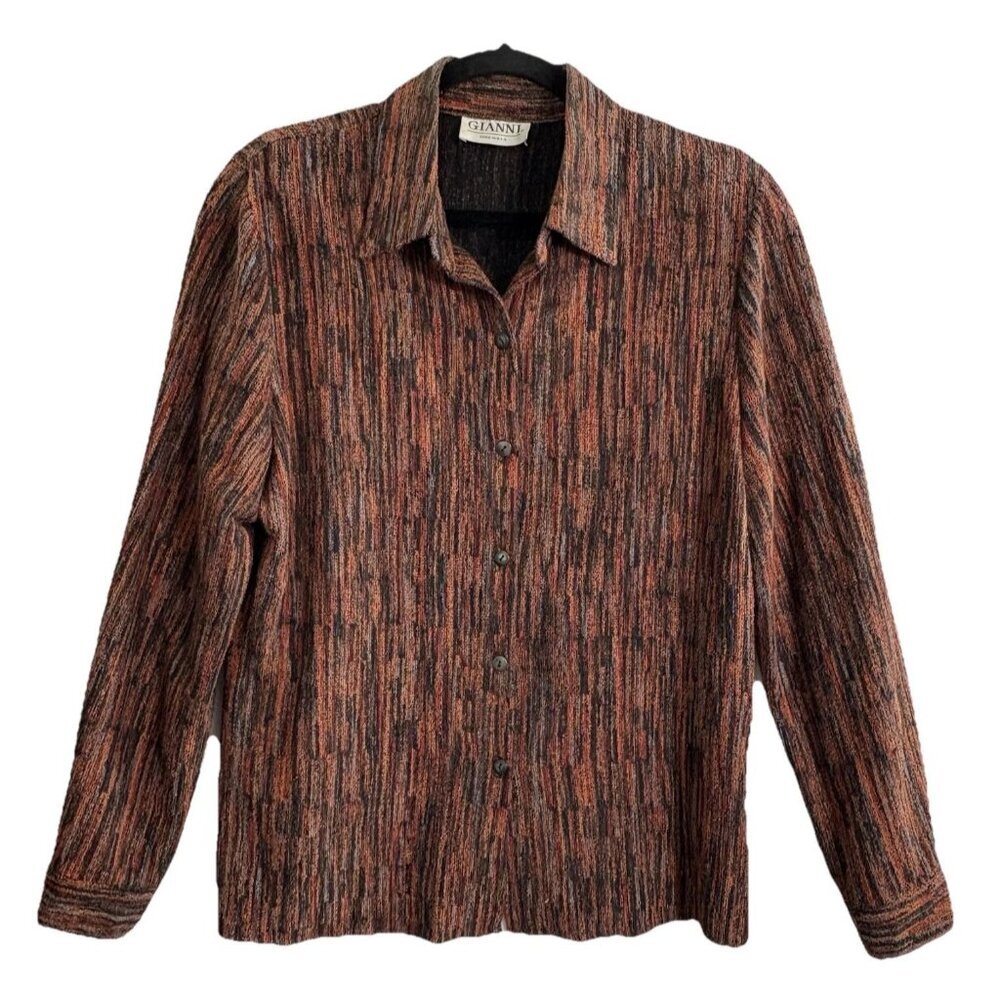 Vtg GIANNI Women Textured Shirt Long Sleeve Button Front Sz 10 Multicolor 11-8‎